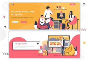 Design studio landing pages set. vector