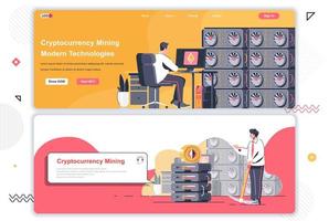 Cryptocurrency marketplace landing pages set. vector