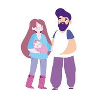 mother and father carrying a baby, family day vector