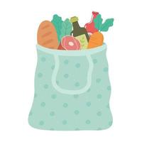 shopping bag with bread, olive oil, carrot, grocery purchases vector