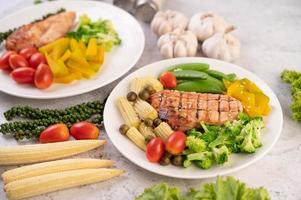 Grilled chicken steak and vegetables photo