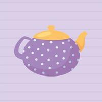 tea, dotted purple kettle brewed hot beverage vector