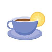 Té, taza de té con diseño aislado de bebida de limón rebanada