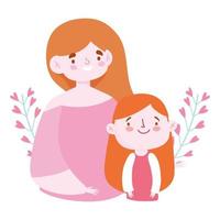 mother and daughter characters cartoon, family day vector