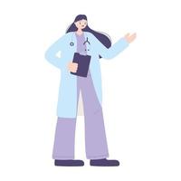 personaje de doctora con estetoscopio e informe médico vector