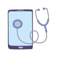 telemedicina, diagnóstico con estetoscopio para teléfonos inteligentes, tratamiento de consulta remota y servicios de salud en línea vector