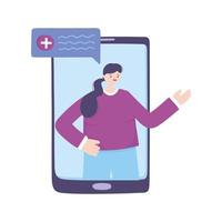 telemedicine, smartphone patient remote professional consultation with a doctor vector