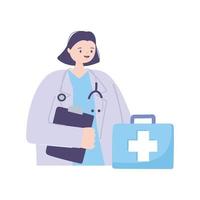 female doctor character with stethoscope and medical report vector