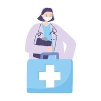 telemedicine, female physician and kit medical treatment and online healthcare services vector