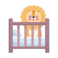 baby shower, tiger in the crib with pillow, announce newborn welcome card vector