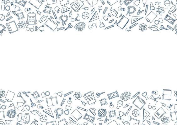 Back to School seamless chalk drawn icon pattern. School supplies doodle icons border. Education symbols line art background.