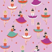 Seamless pattern with ballerinas and hearts. vector