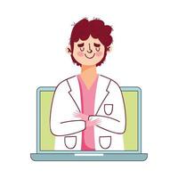 dietitian doctor character in video laptop isolated design vector