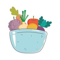 tazón de fuente de alimentos saludables orgánicos frescos del mercado con frutas y verduras vector
