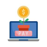 online payment, laptop plant coin money, ecommerce market shopping, mobile app vector