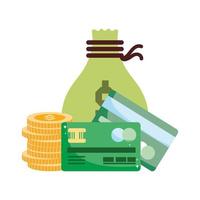 online payment, bag money coins bank cards, ecommerce market shopping, mobile app vector