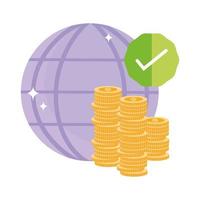 online payment, world check mark coins money, ecommerce market shopping, mobile app vector