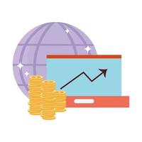 online payment, laptop coins world creativity, ecommerce market shopping, mobile app vector