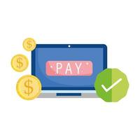 online payment, laptop coins money check mark, ecommerce market shopping, mobile app vector