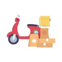 delivery service, motorcycle and cardboard boxes and bag market vector