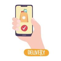 covid-19 coronavirus pandemic, delivery service, smartphone online order grocery vector