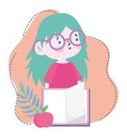 online education, student girl with open book and apple, website and mobile training courses vector