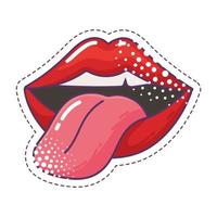 boca y lengua femeninas icono de etiqueta de elemento de arte pop vector