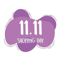 11 11 día de compras, promoción de venta, diseño de nube púrpura. vector
