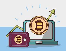 bitcoin laptop billetera crecimiento flecha criptomoneda transacción dinero digital vector