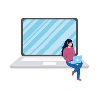 business online ecommerce with woman using laptop vector