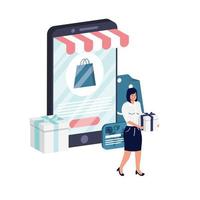 business online ecommerce with woman using smartphone vector