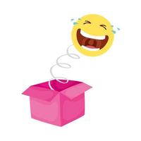 crazy emoji face in surprise box fools day vector