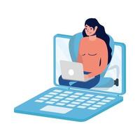 Woman avatar on laptop in video chat vector design