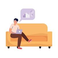 Man with laptop on couch design vector