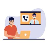 Man with laptop and video chat vector design