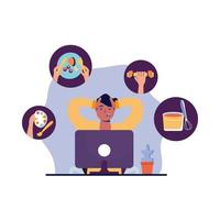 Man with computer and activities icon set vector design