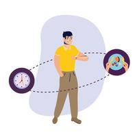 Man with clock and chicken plate vector design