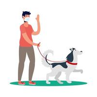Man with medical mask and dog vector design