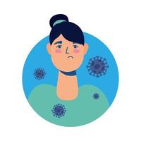 young woman sick with covid19 particles avatar character vector