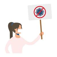 young woman wearing medical mask with protesting banner vector