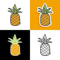 Pineapple hand drawn set vector