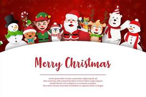 Merry Christmas and Happy New Year, Santa Claus and friends on Christmas postcard vector