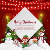 Christmas themed postcard of snowman and friends vector