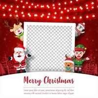 Merry Christmas and Happy New Year, Christmas postcard of photo frame with Santa Claus and friends, Paper art style vector