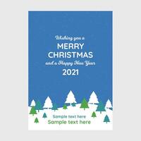 diseño de tarjeta de feliz navidad azul. tarjeta de felicitación de navidad de negocios con árboles de navidad. vector