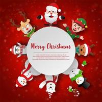 Paper art Santa Claus and friends with copy space, Merry Christmas and Happy New Year vector