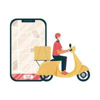 smartphone with delivery map and man with mask vector design