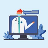 online male doctor with mask on computer vector design