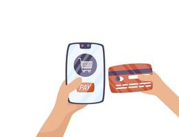 smartphone with shopping cart and credit card vector