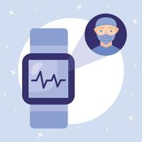 online male doctor with mask and smartwatch vector design